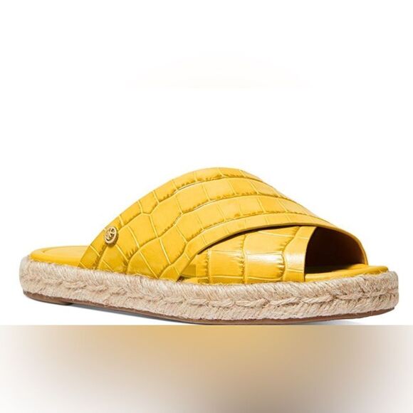 Michael Kors Croc Embossed Leather Espadrille Sandal Slides Size 6 - Picture 1 of 4